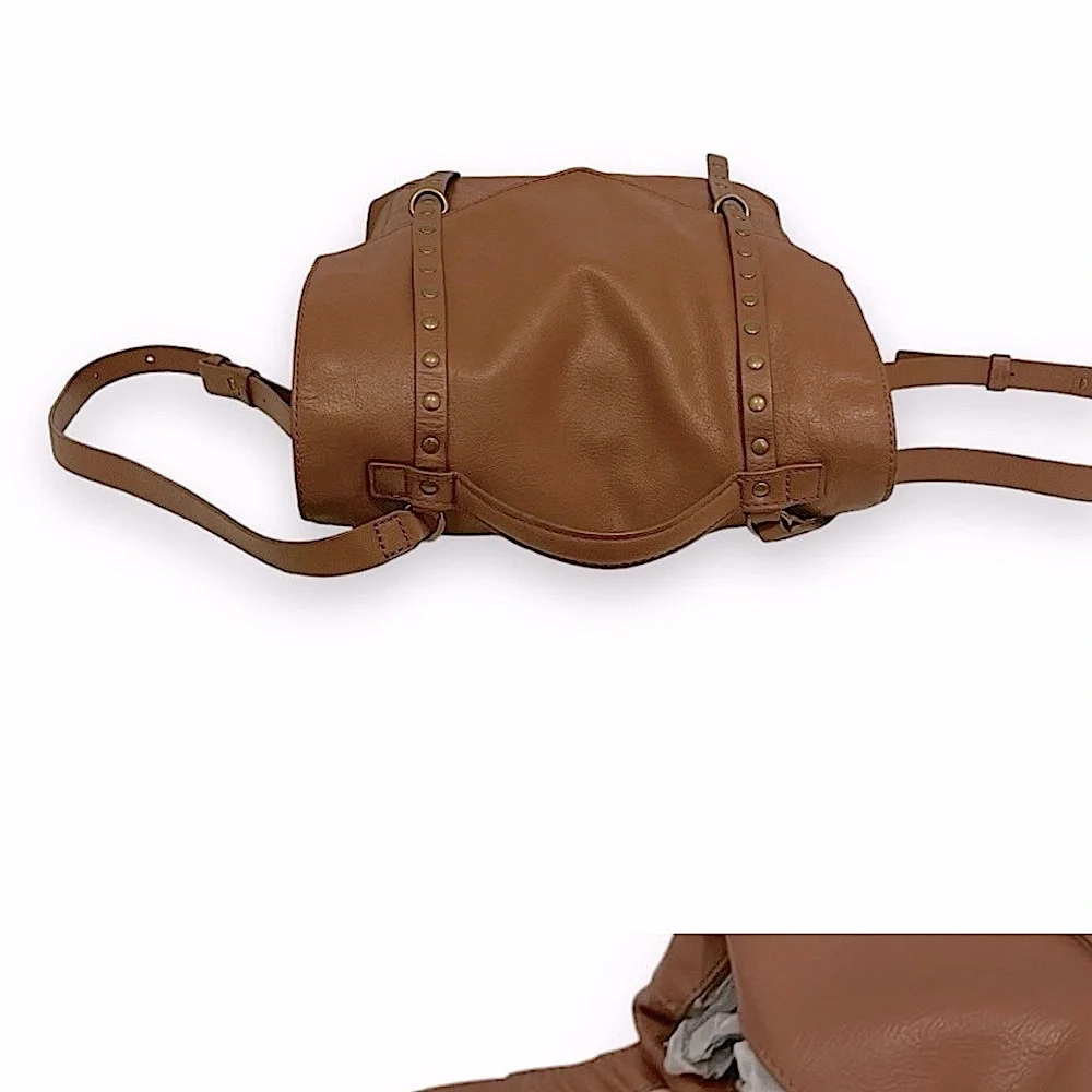 Lucky Brand Womans Camel Brown Pebbled Leather Group Vamp Utility Backpack Purse